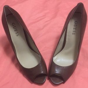 Brown GUESS open toe pumps